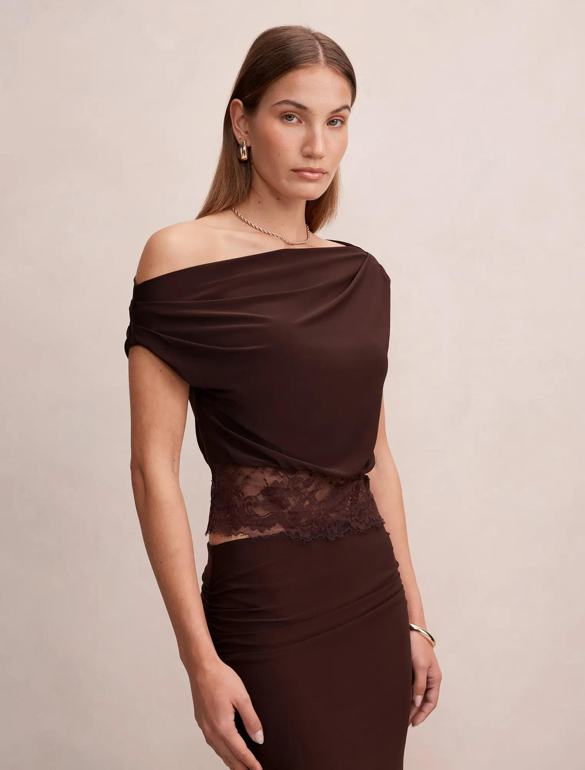 Quinn Tipped Lace Top Chocolate Co-ord