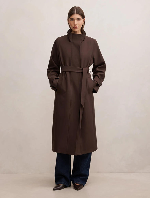 Florence Funnel Neck Trench Coat Chocolate