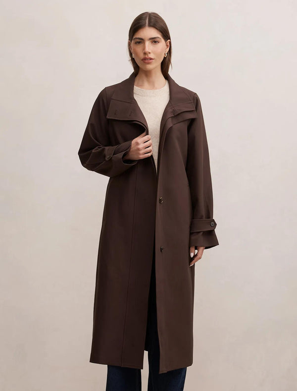 Florence Funnel Neck Trench Coat Chocolate