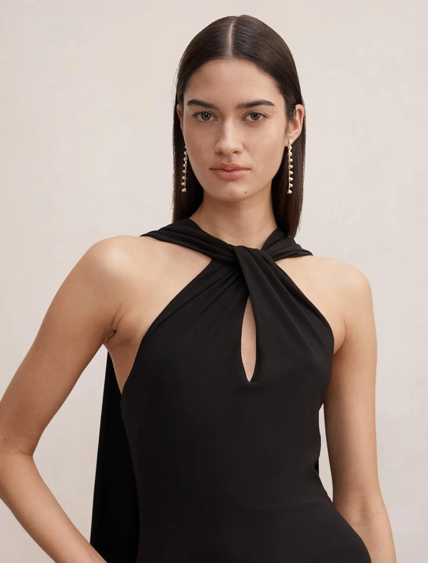 Arlette Halter Neck Scarf Maxi Dress Black