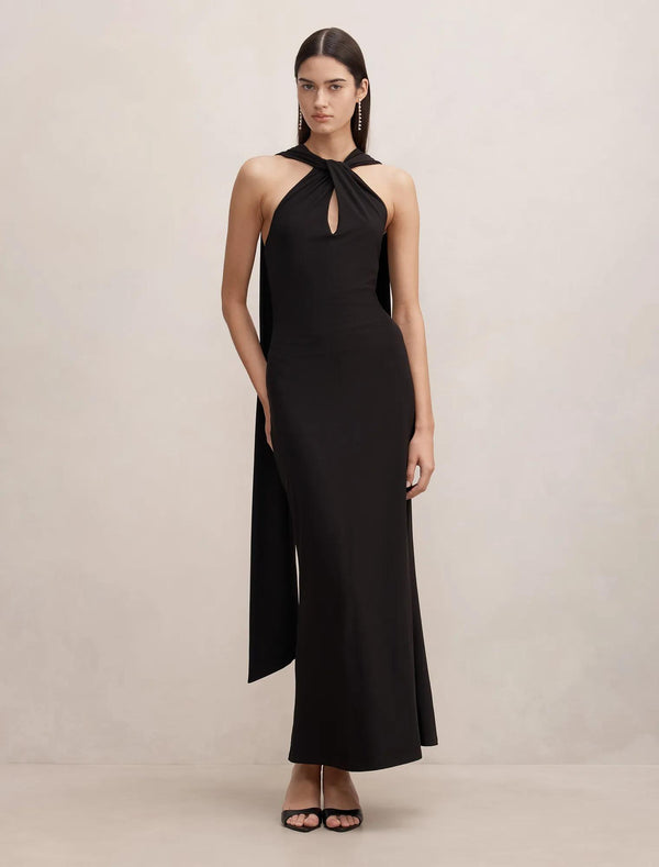 Arlette Halter Neck Scarf Maxi Dress Black