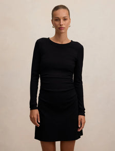 Ash Long Sleeve Ribbed Mini Dress Black