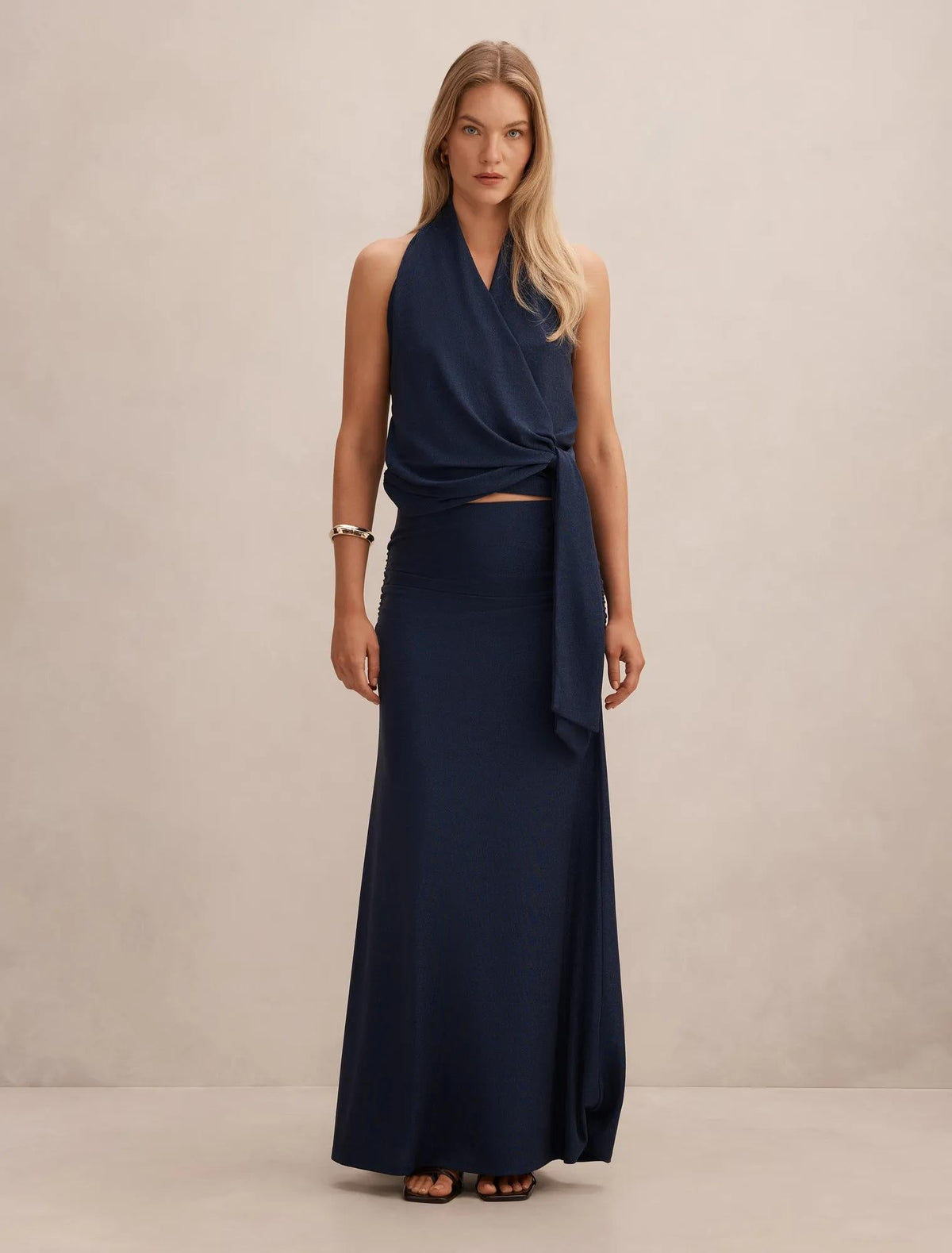 Gianna Wrap Halter Top Deep Blue Co-Ord