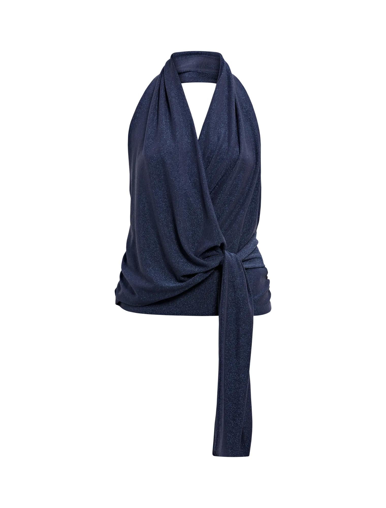 Gianna Wrap Halter Top Deep Blue Co-Ord