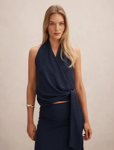 Gianna Wrap Halter Top Deep Blue Co-Ord