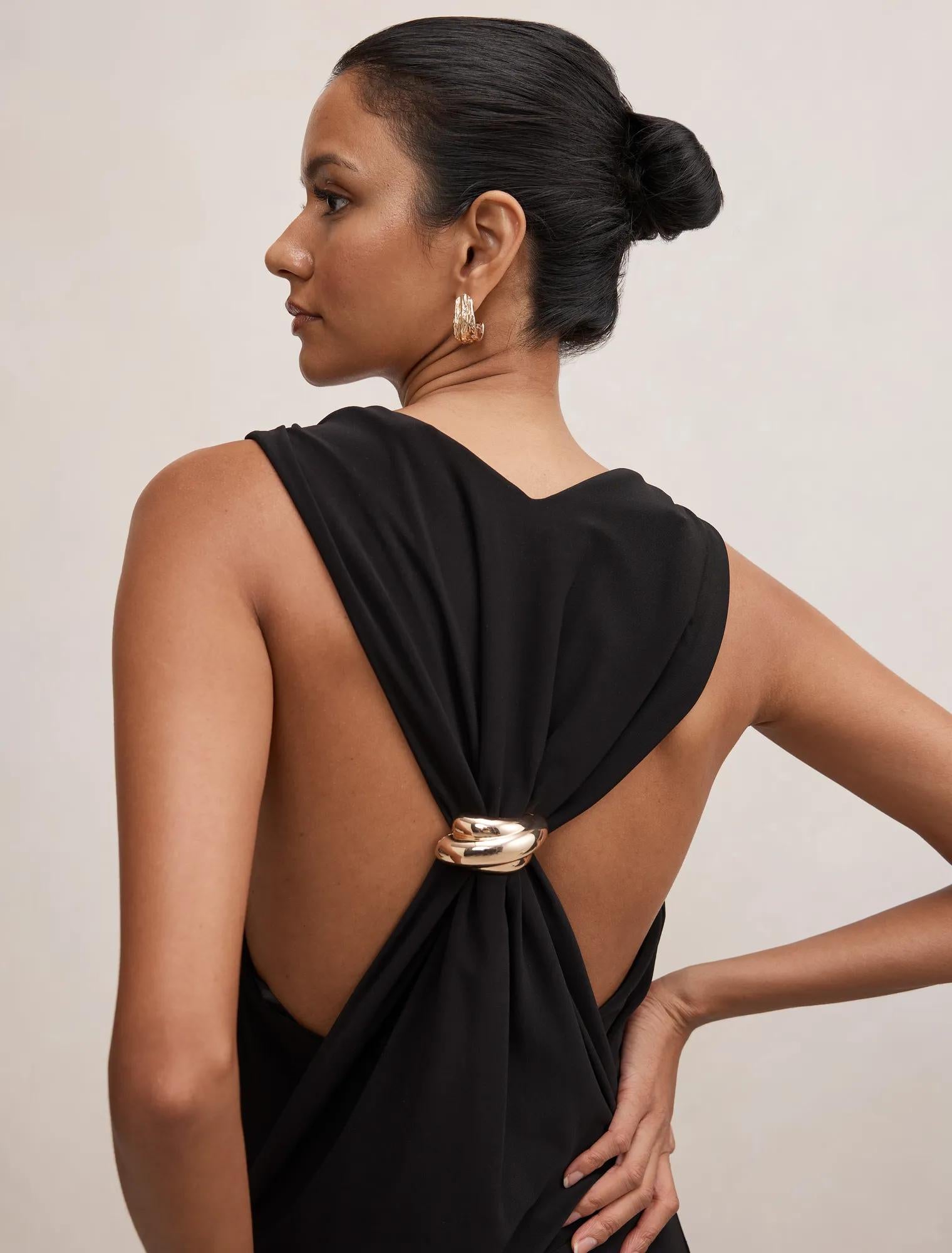 Jae Petite Bubble Back Hardware Maxi Dress Black