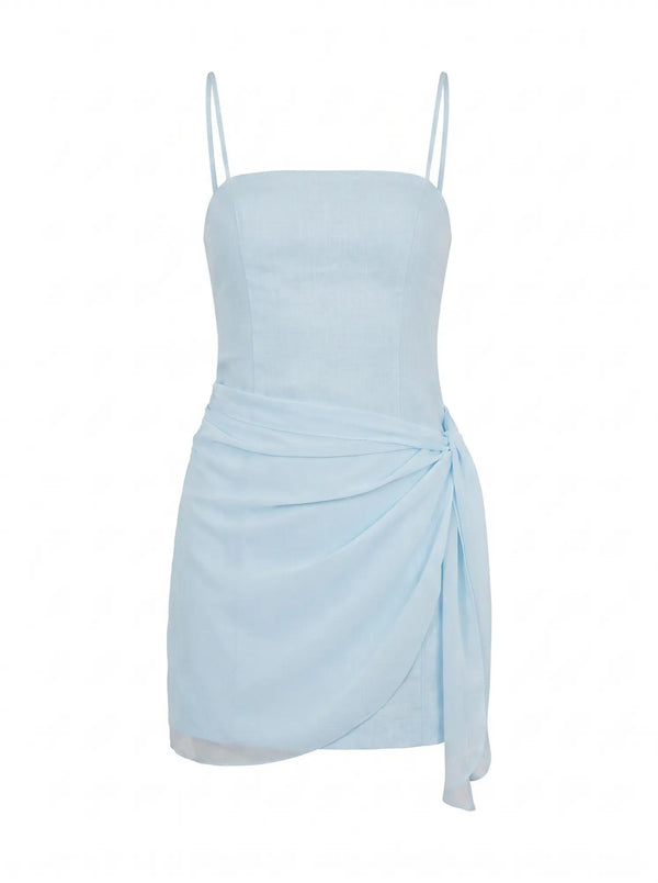 Sienna Linen Sarong Mini Dress Seafoam Aqua_mannequin