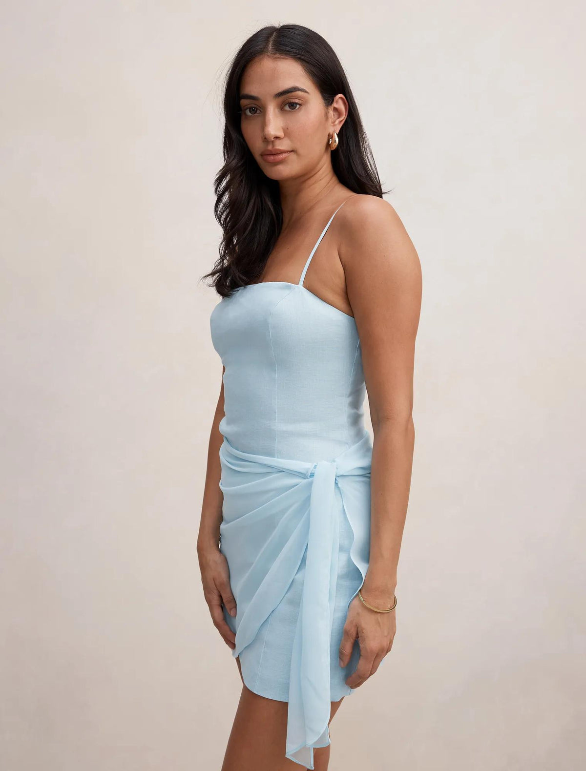 Sienna Linen Sarong Mini Dress Seafoam Aqua