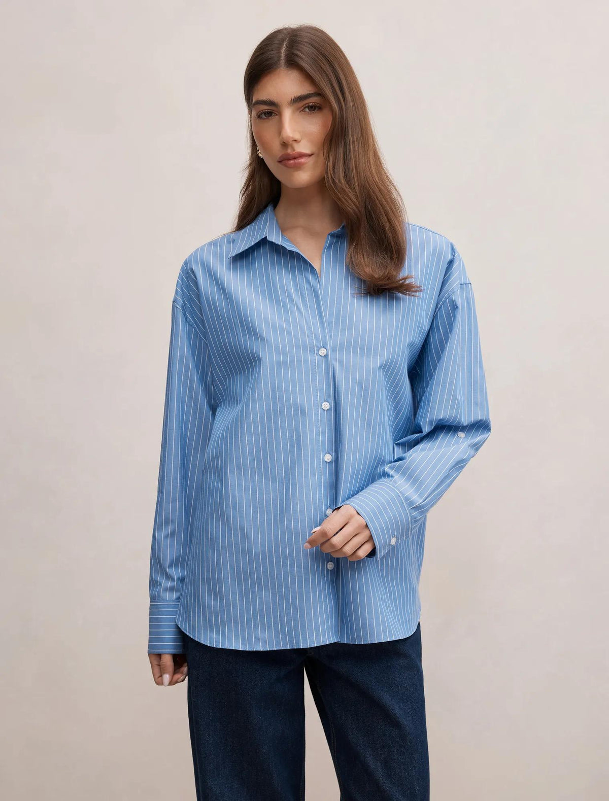 Ivie Oversized Shirt Mid Blue Stripe