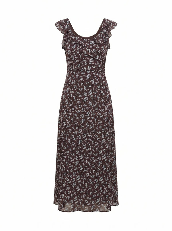 Paige Ruffle Midi Dress Choc Ray Ditsy_mannequin