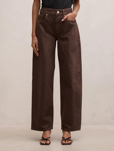 Emma Petite Mid Rise Barrel Jeans Chocolate