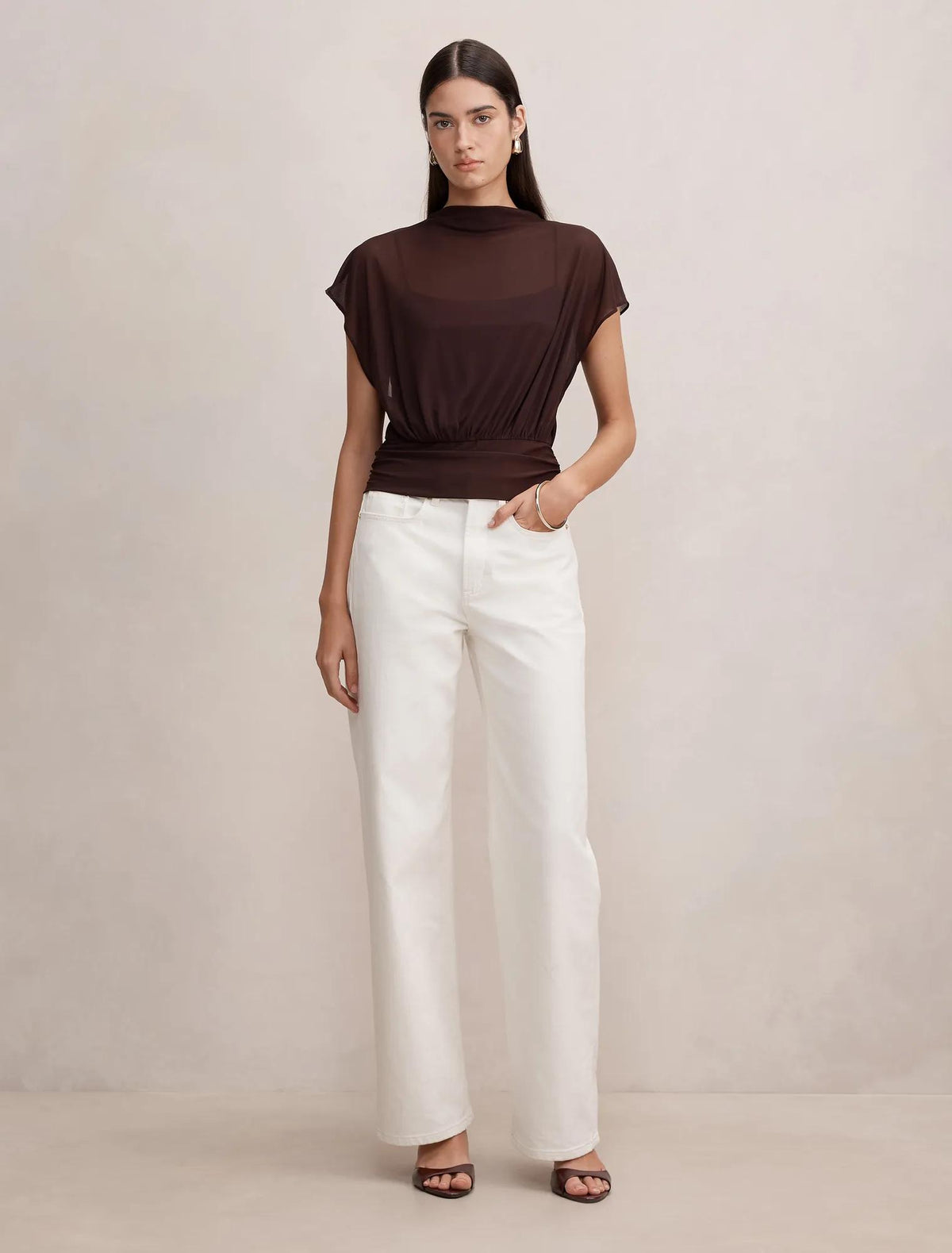 Mattie Mesh Overlay Top Chocolate