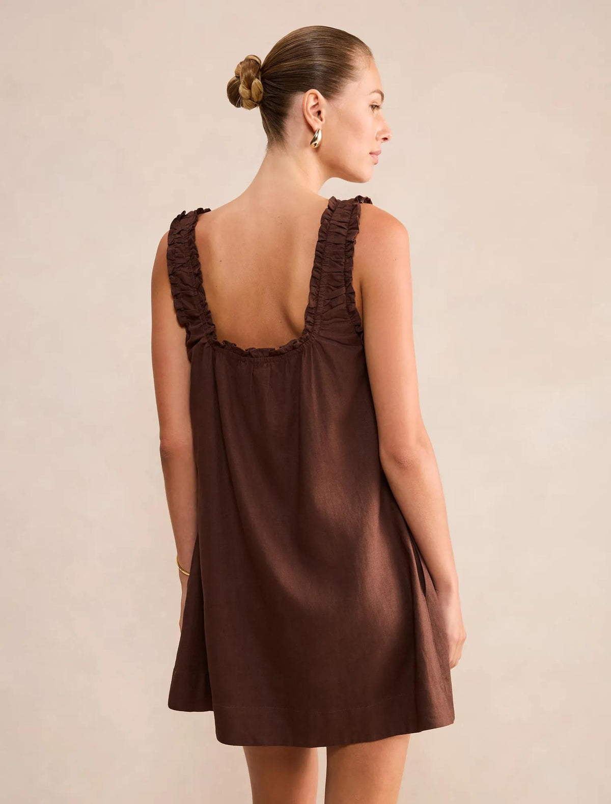 Vivi Shift Linen Mini Dress Bitter Chocolate