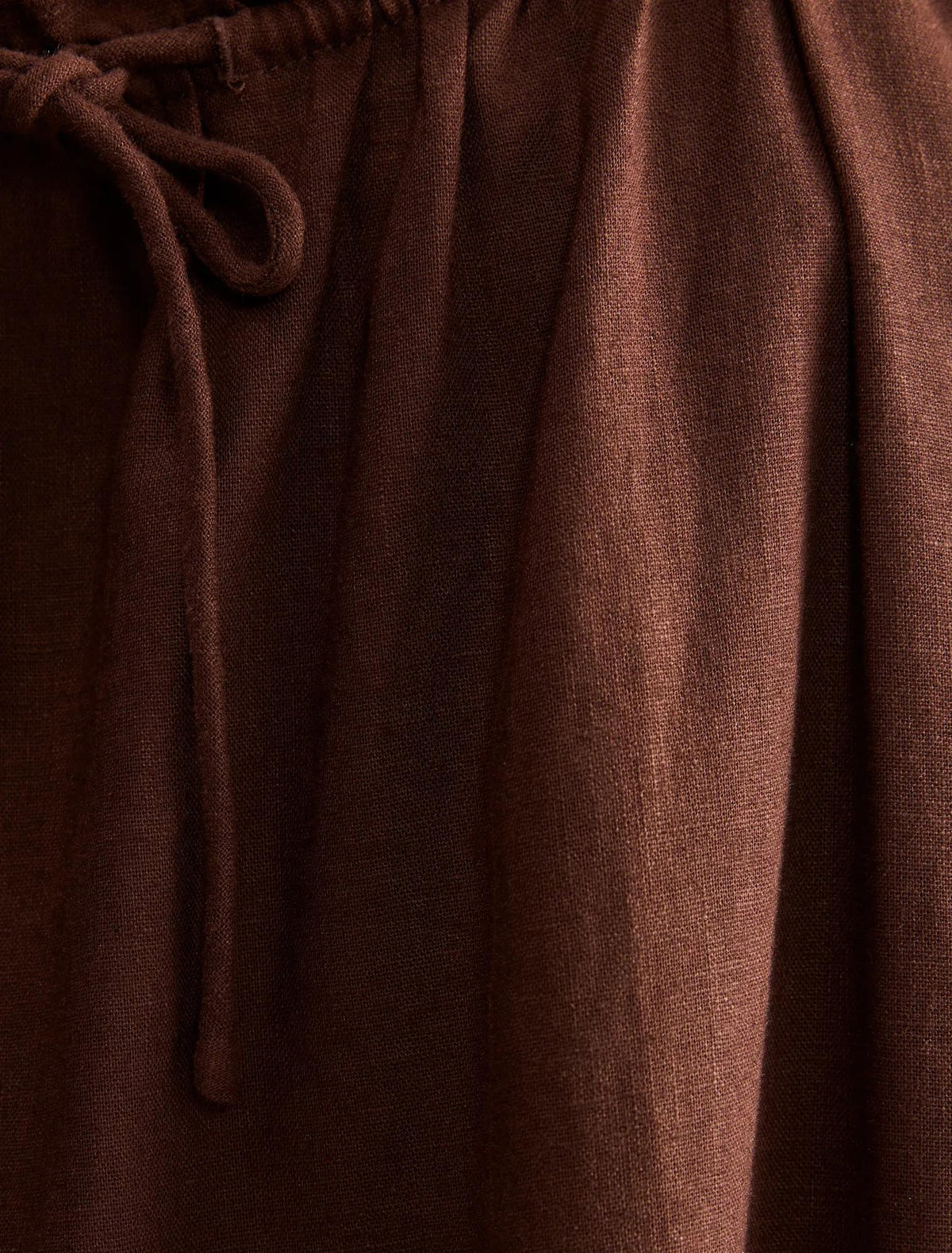 Vivi Shift Linen Mini Dress Bitter Chocolate
