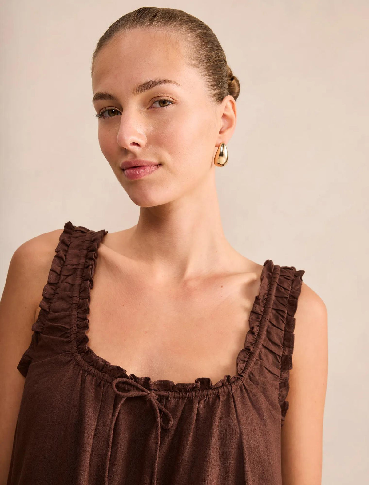Vivi Shift Linen Mini Dress Bitter Chocolate