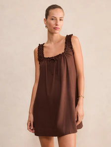 Vivi Shift Linen Mini Dress Bitter Chocolate