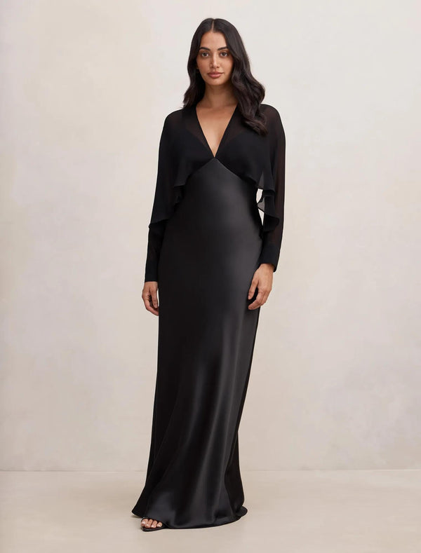 Electra Sleeve Cape Maxi Dress Black