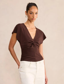Thea Twist Batwing Top Chocolate