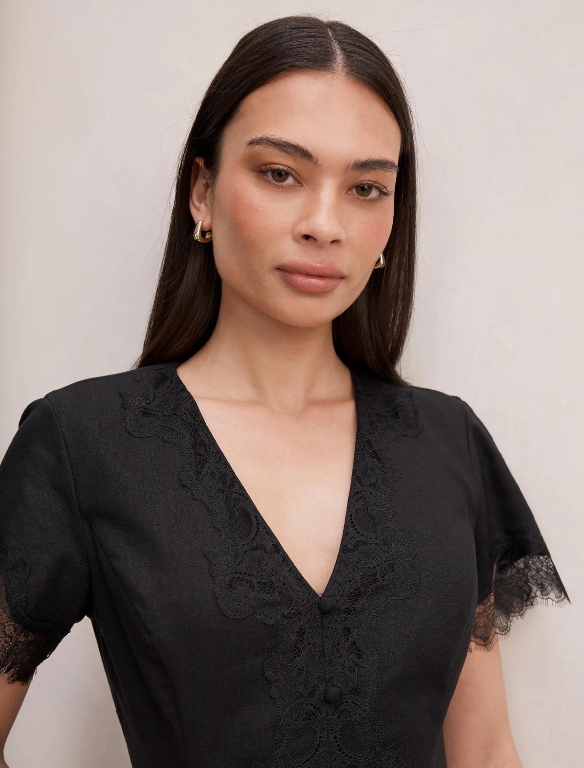 Ingrid Lace Trim Blouse Black