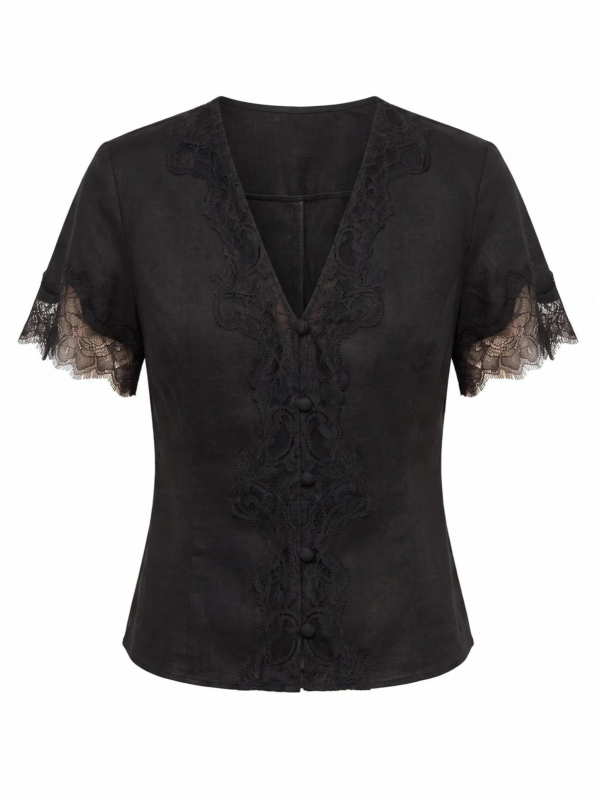 Ingrid Lace Trim Blouse Black_mannequin