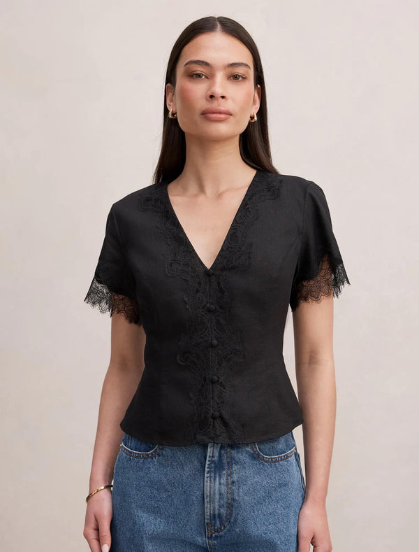 Ingrid Lace Trim Blouse Black