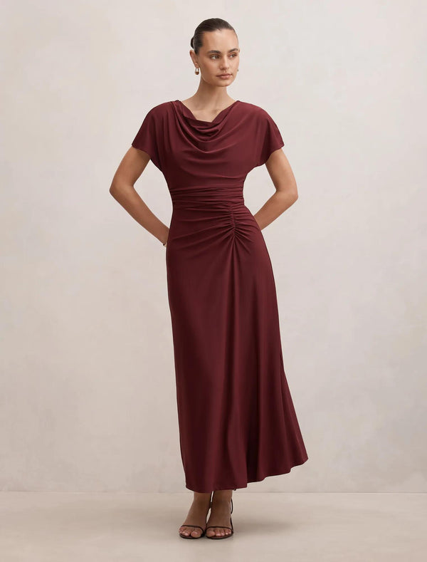 Tahnee Ruched Waist Midi Dres Plum Fig