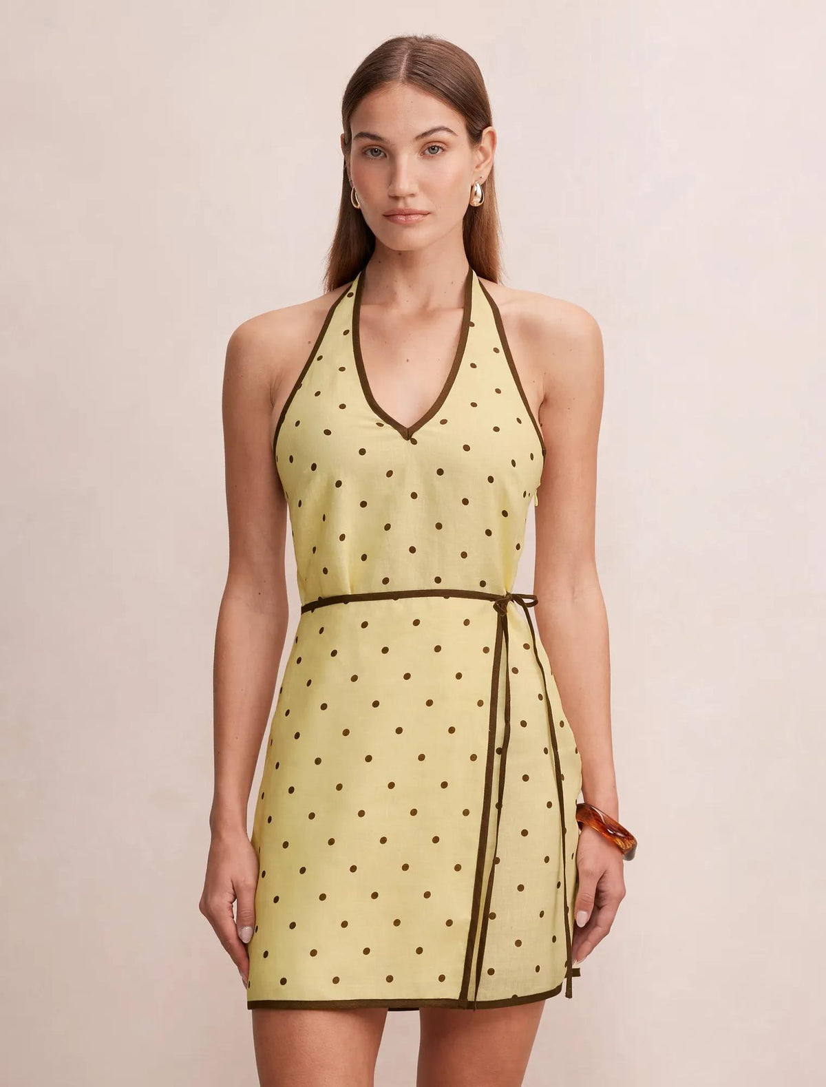 Ava Wrap Halter Linen Mini Dress Cyprus Spot