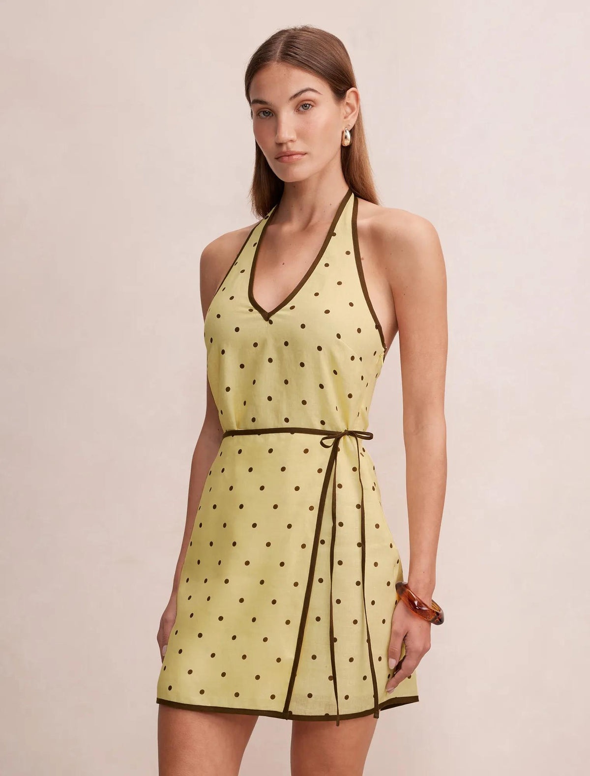 Ava Wrap Halter Linen Mini Dress Cyprus Spot