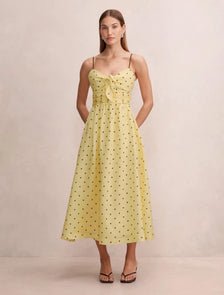 Isabella Tie Front Linen Midi Dress Cyprus Spot