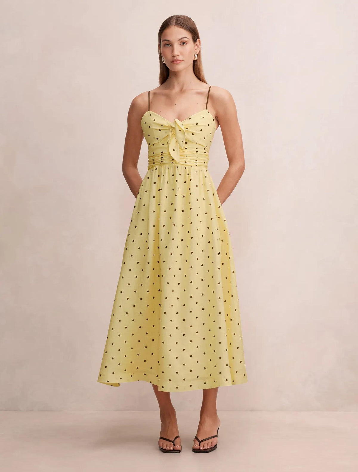 Isabella Tie Front Linen Midi Dress Cyprus Spot