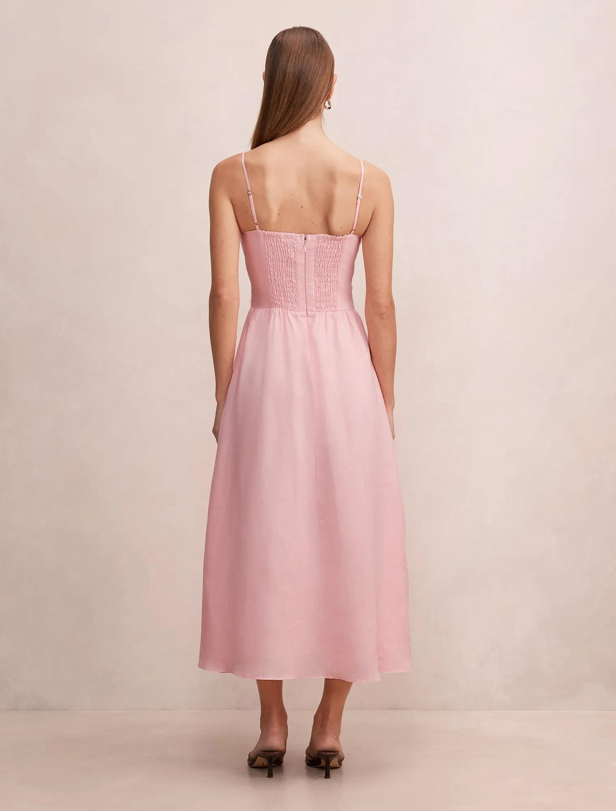 Isabella Tie Front Linen Midi Dress Pretty Pink