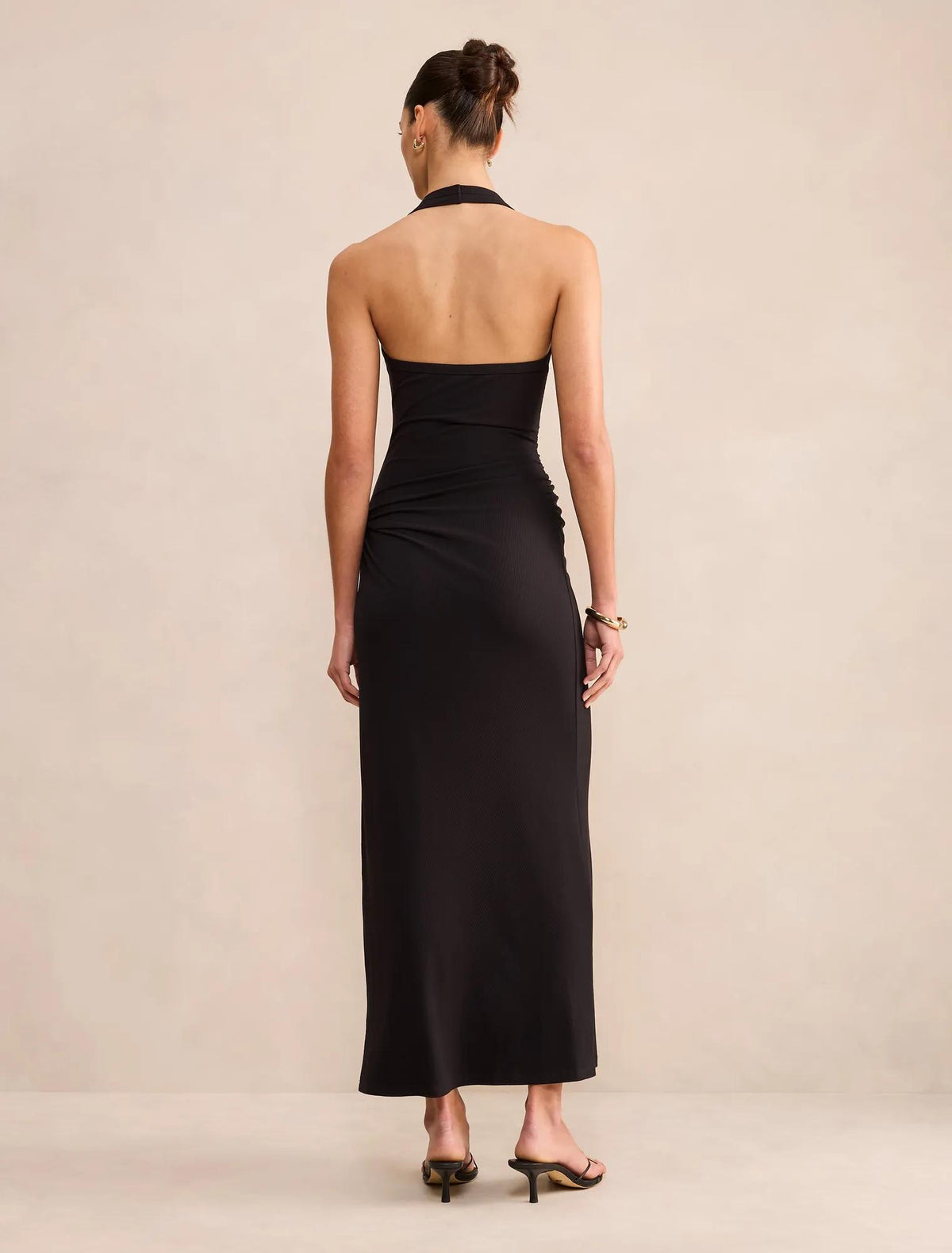Noa Halter Draped Ribbed Midi Dress Black