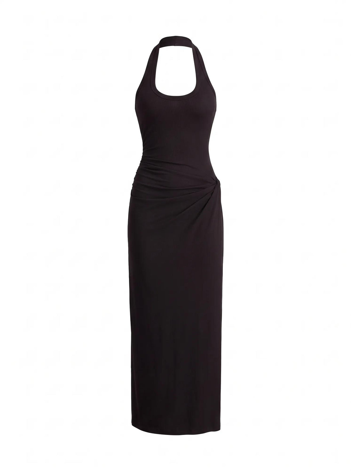 Noa Halter Draped Ribbed Midi Dress Black_mannequin