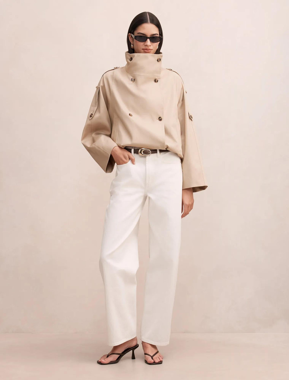 Billie Funnel Neck Short Trench Coat Sand