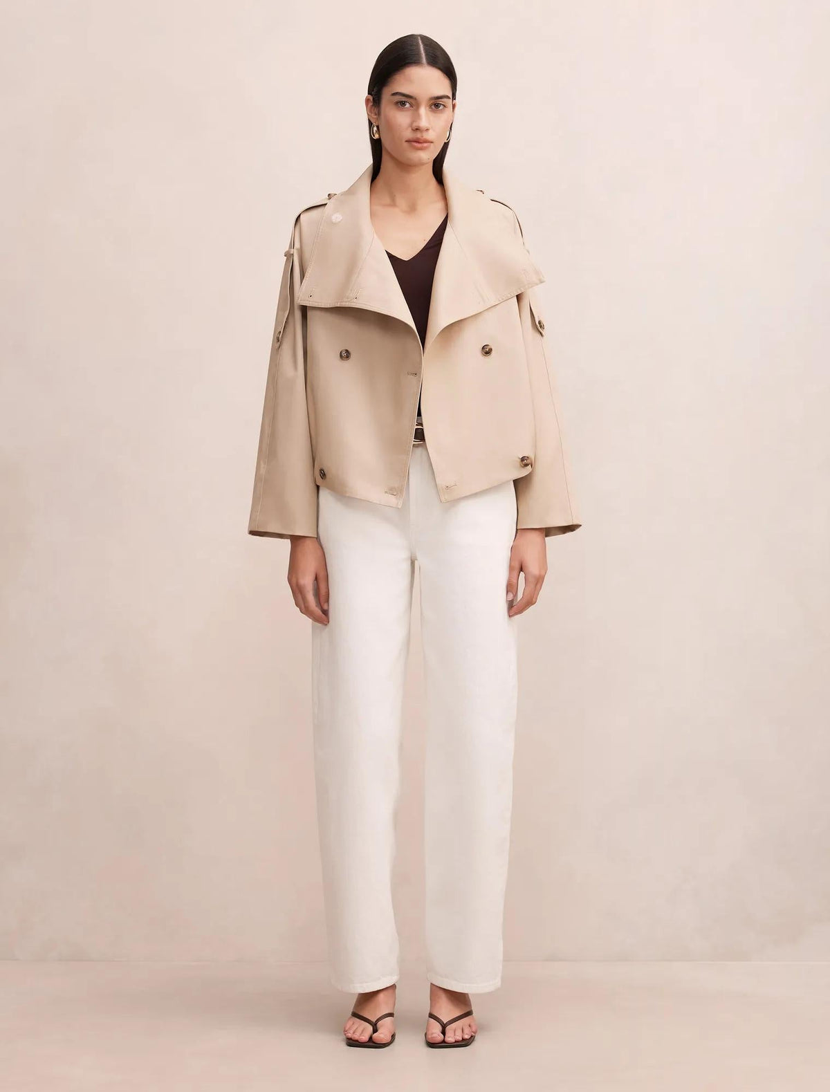 Billie Funnel Neck Short Trench Coat Sand