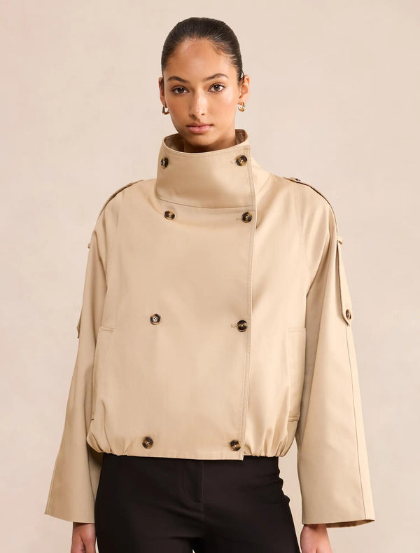 Billie Funnel Neck Short Trench Coat Sand