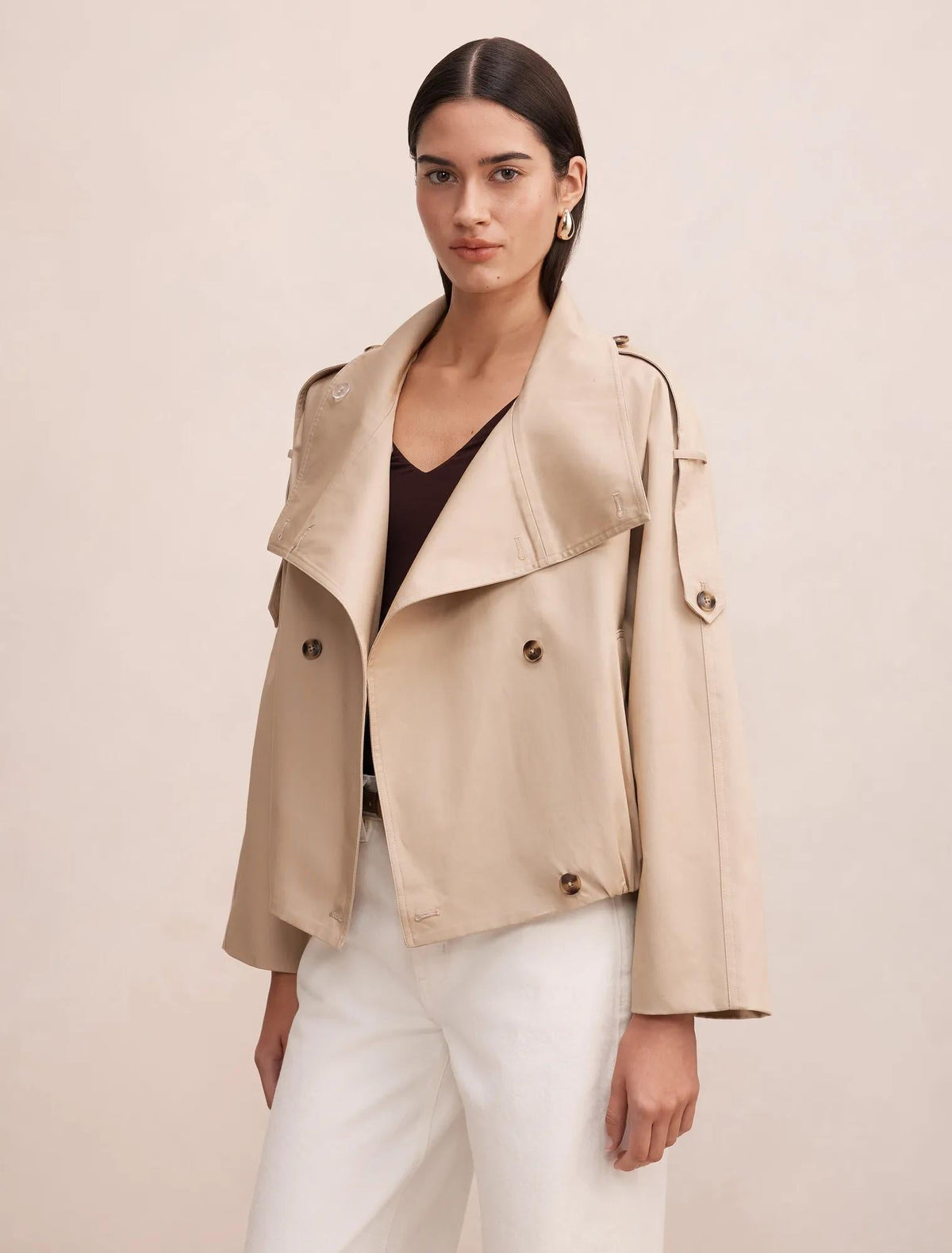 Billie Funnel Neck Short Trench Coat Sand