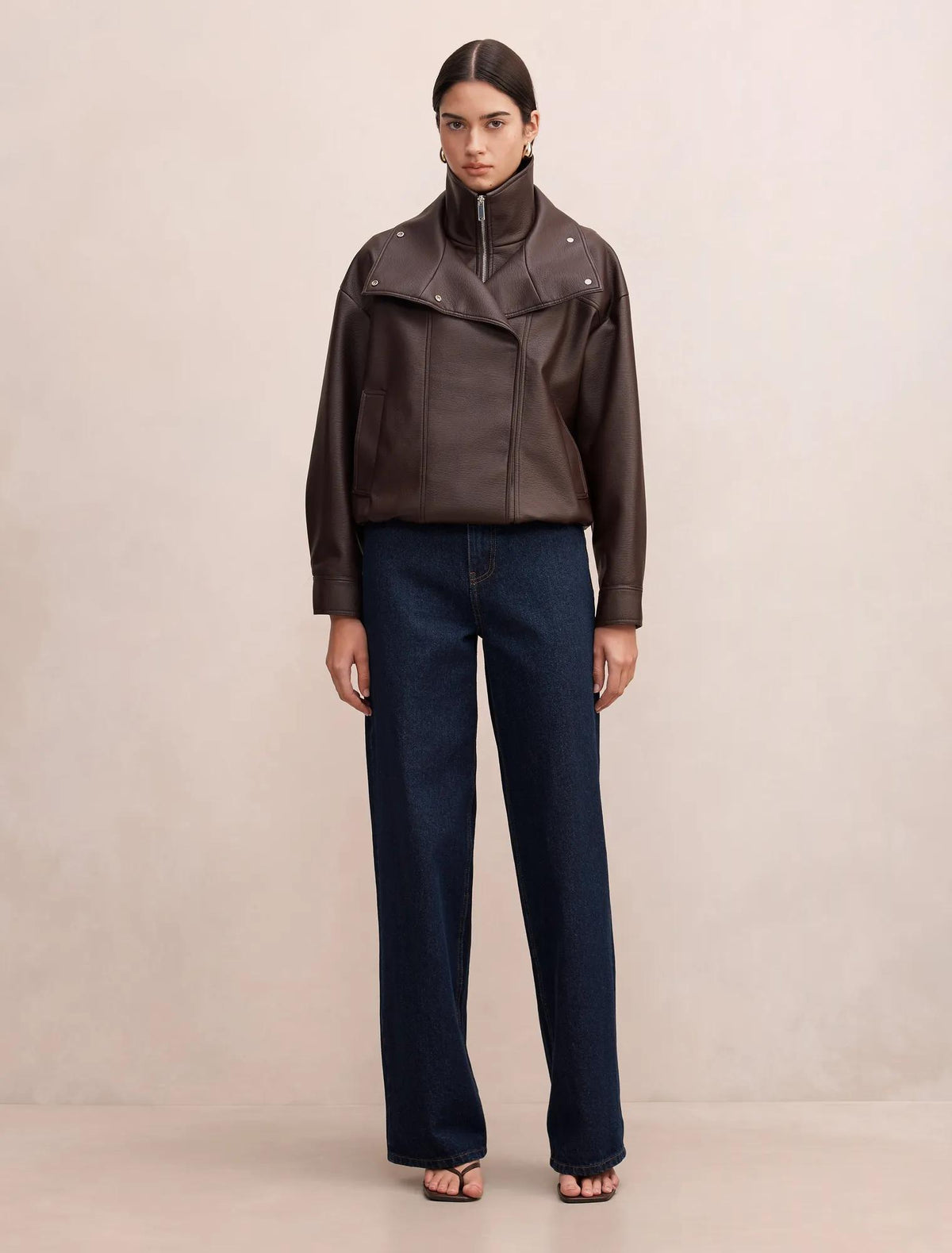 Bex Double Funnel Neck Faux Leather Jacket Deep Plum