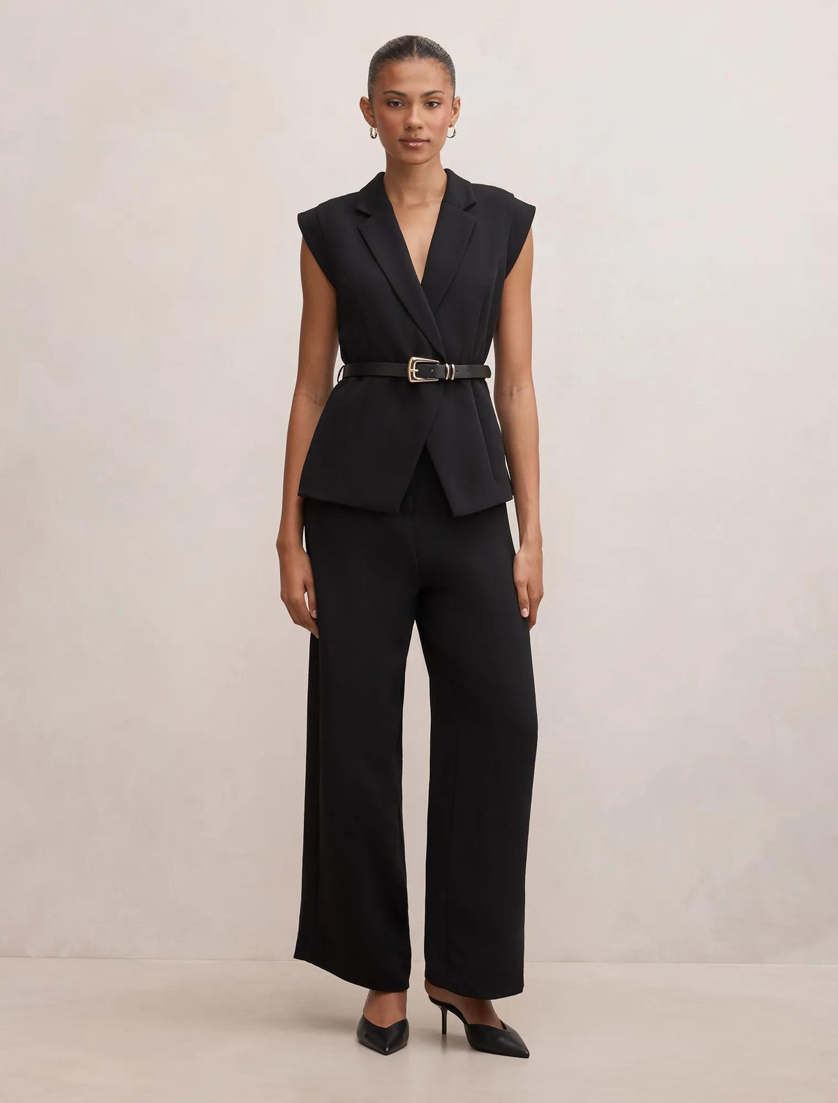 Ayla Tailored Belted Jumpsuit Black