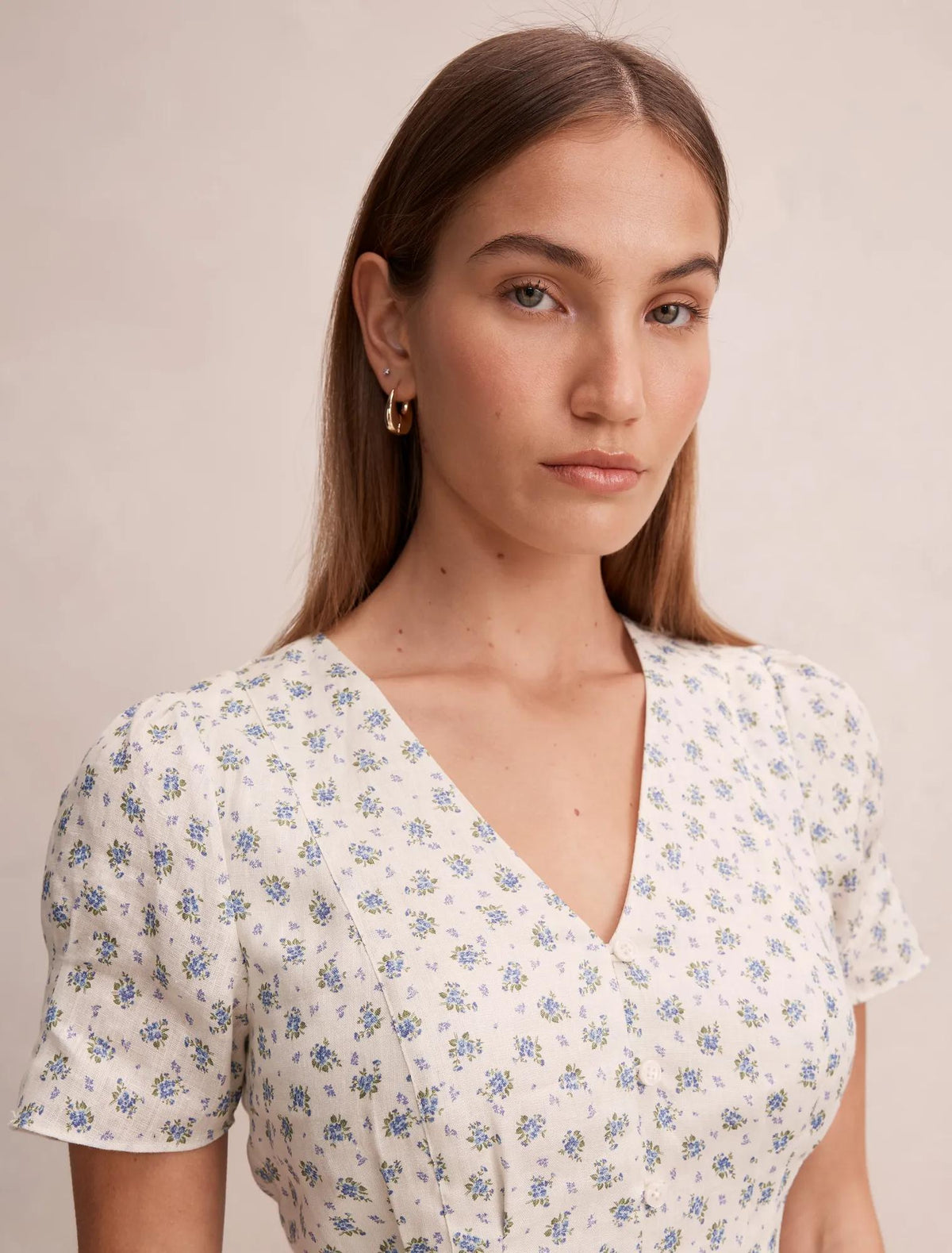 Saffia Pintuck Linen Mini Dress Garden Valley Floral