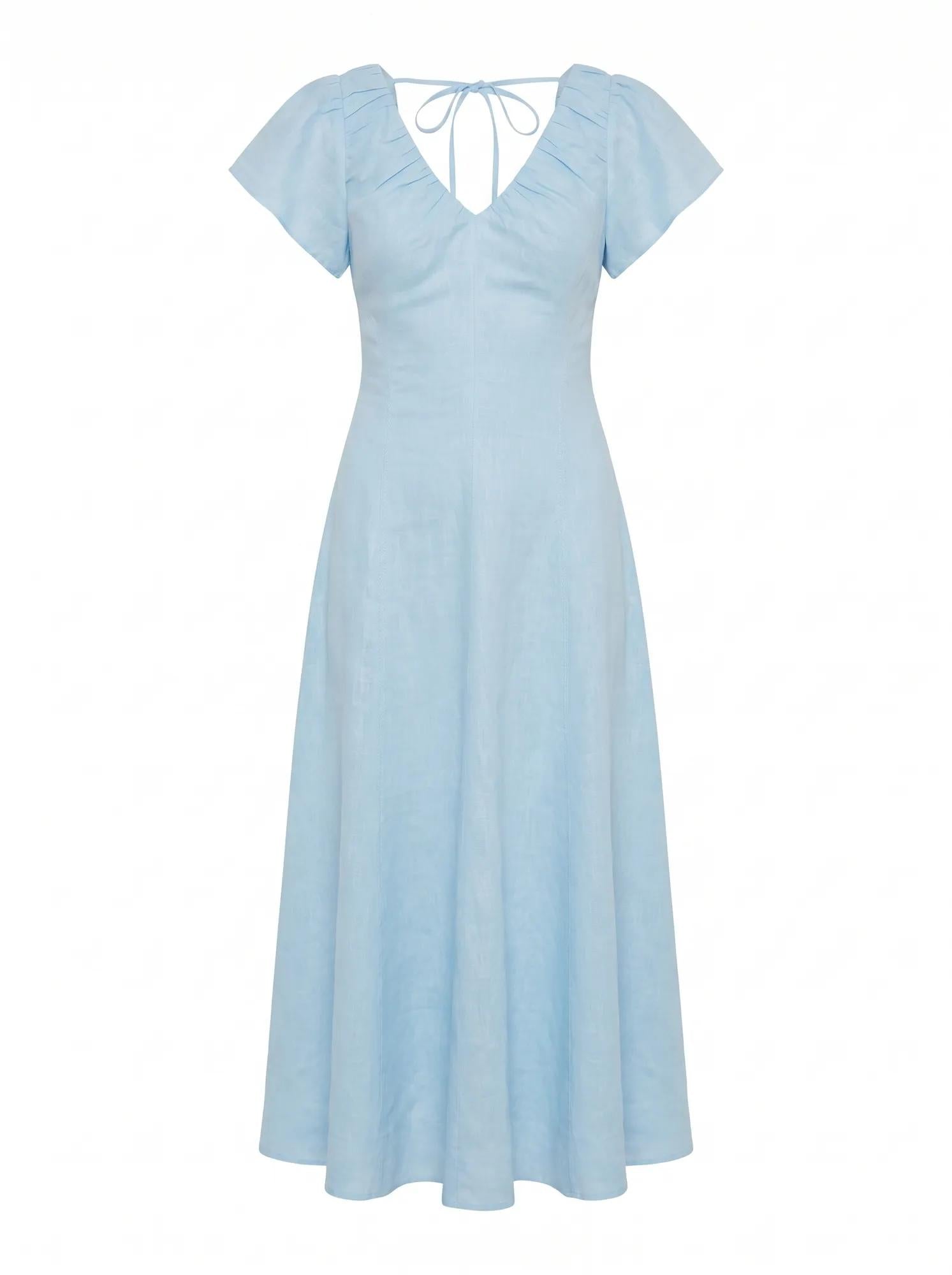 Rue Puff Sleeve Gathered Midi Dress Seafoam Aqua_mannequin