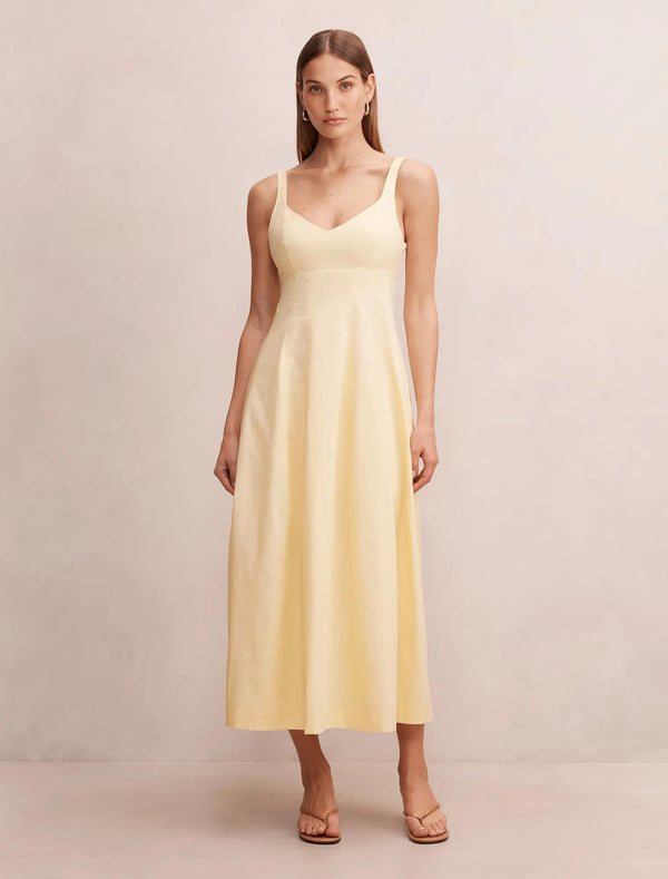 Chessy Seamed Cotton Midi Dress Lemon Sorbet