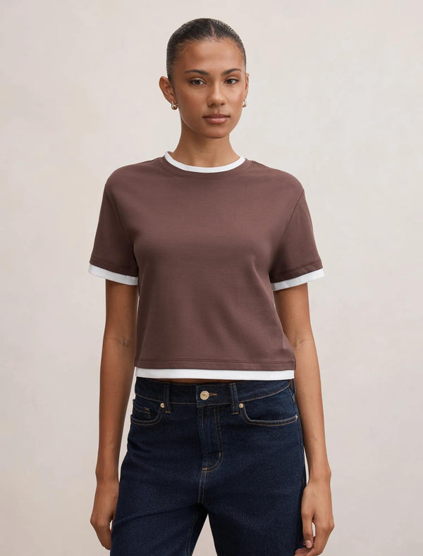 Charlie Contrast Layered Tee Chocolate Bark