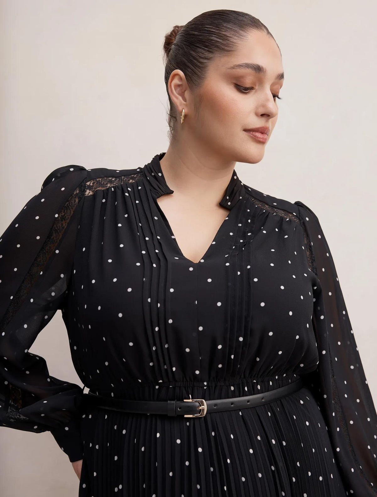 Clara Curve Pleated Lace Trim Midi Dress Dark Risley Spot