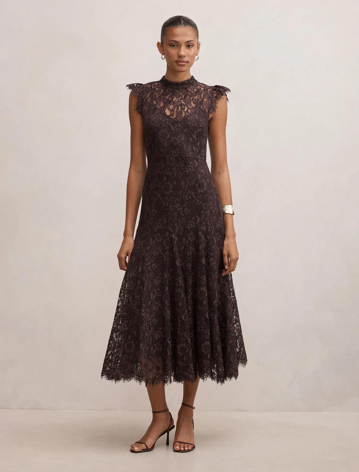 Arielle Lace Midi Dress Plum Brown