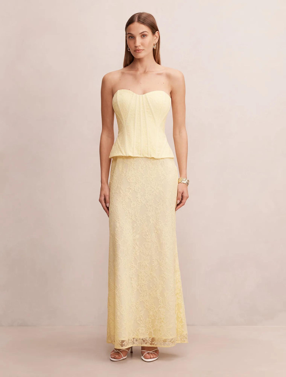 Myla Lace Corset Maxi Dress Lemon