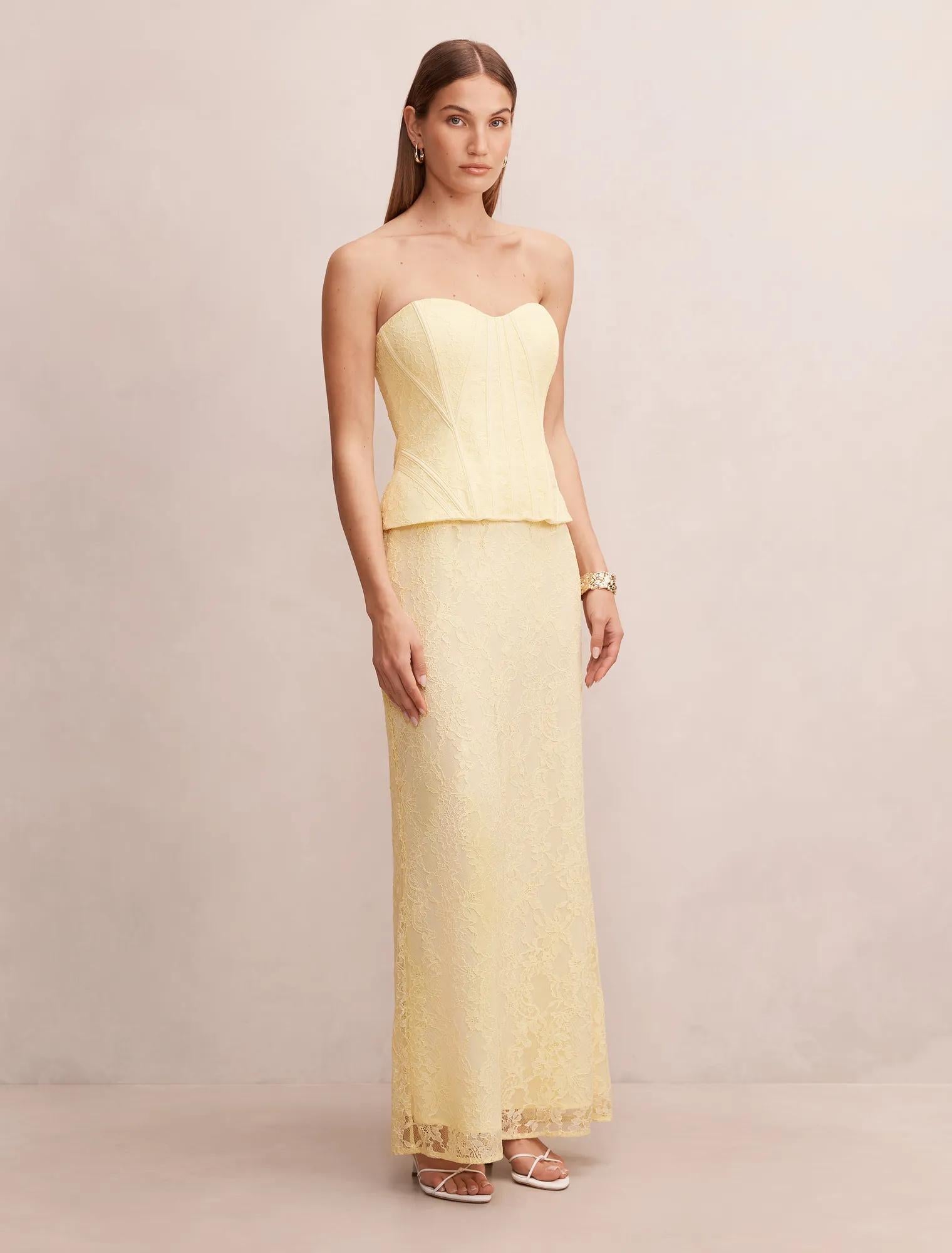 Myla Lace Corset Maxi Dress Lemon
