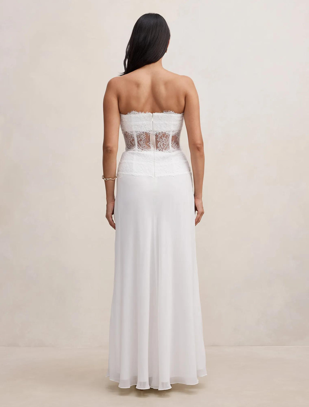 Amity Lace Corset Sheer Maxi Dress Ivory