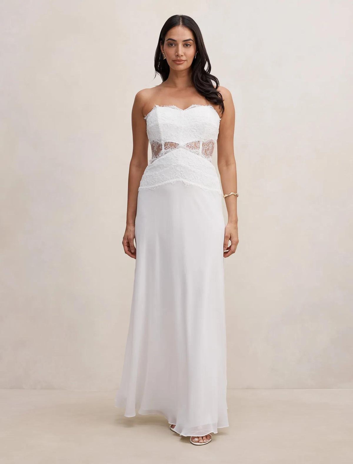 Amity Lace Corset Sheer Maxi Dress Ivory