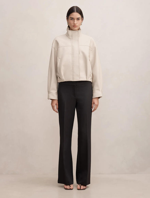 Shay Faux Leather Funnel Neck Bomber Jacket Bone